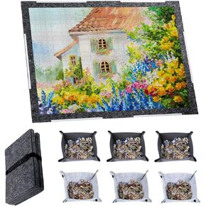 Jigsaw Puzzle Board,Folding Jigsaw Puzzle Mat,Large Puzzle Board with 6 Sorting Trays, Portable Puzzle Board Puzzle Pad for Adults and Kids(1500)