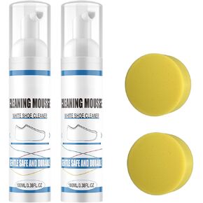 Shoe Clean-ing Kit, 3.38 Oz White Shoe Clean-er with Sponge - Multifunctional Sneaker Clean-ing Kit for Leather, Knit, Boots, Canvas, Suede Shoes - Removes Dirt & Stain Effortlessly 2 Pack