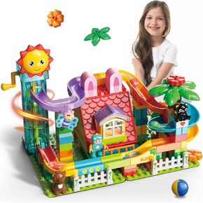 Marble Run Building Blocks Toy - 2 in 1 Compatible Blocks Models with 6 Marble Balls, Montessori Educational Race Track Building Block Set, Classic Blocks STEM Toy for Kid Boys Girls (118PCS)