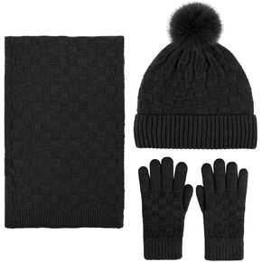 Harssidanzar إمرأة شتاء دافئ قبعة صغيرة لمس قفازات طويلة وشاح الكشمير الصوف مجموعة SL001US in Kuwait