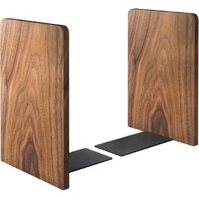 Walnut Wood Book Ends, Heavy Duty Bookends for Shelves Sturdy Non-Skid Book Stand for Books CDs - 6.69 x 4.72 x 3.94 in(1 Pairs, Large)