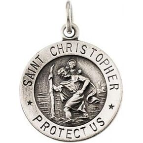 PicturesOnGold.com Saint Christopher Religious Medal - Sterling Silver- Just Over 3/4 Inch X 3/4 Inch (22 Mm)