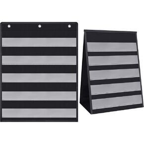Eaasty 2 Pieces Table Top Pocket Chart Stand for Classroom Double Sided Table Top Pocket Chart Wall Words Classroom Pocket Chart for Daily Schedule Class Teacher Student Classroom Office Home(Black)