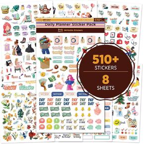 Oriday New Daily Happy Planner Sticker Pack- 500+ Cute Agenda Sticker Sets for Journaling, Decorating, Budget Planner, School Supply, Calendar Stickers for Adults Planner, Female Empowerment