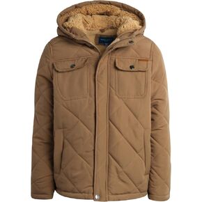 Perry Ellis Boys' Winter Jacket - Suede Microber Quilted Jacket with Hood - Warm Insulated Outerwear Jacket for Boys (8-18)