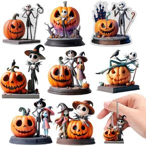 Halloween Christmas Skull Pumpkin Keychains - 8Pcs Acrylic Horror Movie Jack Skelington & Sally Nightmare Key Chains, Skull King Pumpkins Keyrings Pendant Bag Charms for Men Women