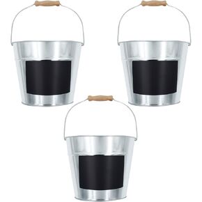ArtSkills Metal Pails with Chalkboard, Silver Galvanized Bucket with Chalkboard Label for Farmhouse Décor, Metal Buckets for Party, Tin Buckets for Centerpieces, 7" x 6", 3-Pack