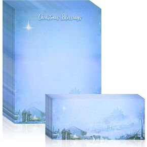 80 Sets "Wondrous Light" Religious Christmas Paper with Envelopes Nativity Scene Christmas Stationery Paper Christmas Holiday Letterhead Paper for Letter Writing Notes Greeting Card Invitation