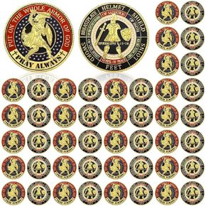 48 Pcs Veteran Challenge Coin Gold Armor of God Thank You Round Commemorative Coins Metal for Collectors Christian Prayer Military Church Party Collectible Challenge(Memorial Day)