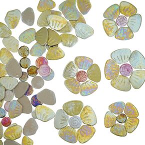 Iridescent Ceramic Petal Mosaic Tiles, Mixed Sizes, 1.1 lbs, Perfect for DIY Crafts, Indoor & Outdoor Decor, Garden Art & Floral Mosaic Projects (White Petals)
