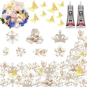 66PCS Rhinestone Buttons Kit, Flat Back Sock Charms for Shoes Decoration,Faux Pearl Embellishments Brooches for Craft, Wedding Bouquet or Party Decoration, Jewelry Making DIY Supplies.