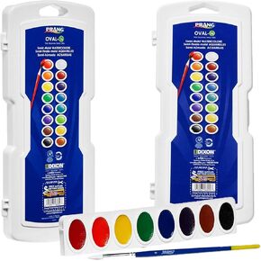 Prang Oval-16 Pan Watercolor Paint Set, 16 Assorted Colors, Refillable, Includes Brush / 2 Pack