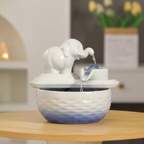 Ceramic Tabletop Fountain Water Feature Indoor Decoration Kitchen Home Office Desktop (Blue)