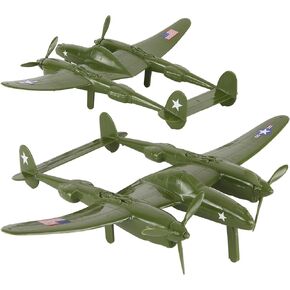 TimMee WW2 P-38 Lightning Fighter Plane - 2pc OD Green Plastic Army Men Aircraft