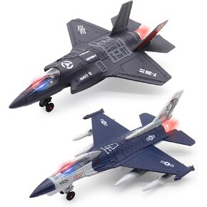 Dollox Metal Army Fighter Jets Model Airplane Toys with Light and Sound, Pull-back Alloy Airplane Toy Set Military Fighter Aircraft Flying Toys Diecast Jet Plane Models for Kids Birthday Gifts, 2 Pack