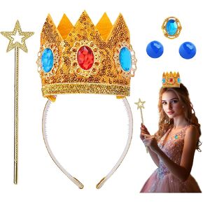 4PCS Princess Crown Accessories Kit,Princess Dress Up Accessories for Women Girls,Princess Crown/Earrings/Brooch Accessories Kit Princess For Halloween Party Costume, Halloween Cosplay