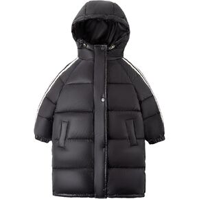 Gihuo Boys Girls Puffer Jacket Kids Unisex Winter Long Lightweight Hooded Coat Long Sleeve Outwear with Pockets