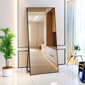 Full Length Mirror with Stand, 59"x16" Full Body Mirror Free Standing Wall Mirror, Modern Floor Mirror with Aluminum Alloy Frame for Bedroom Living Room Decor, Black