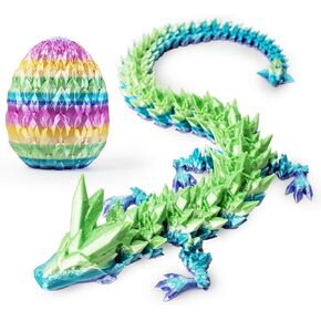 3D Prited Dragon,3D Printed Dragon in Egg, Home Office Decor Executive Desk Toys， Fidget Toys for Adults and Kids (Rainbow)