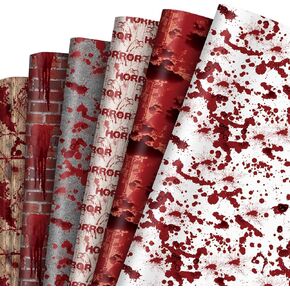 JarThenaAMCS 12 Sheets Halloween Bloody Wrapping Paper - Not Roll - Vintage Blood Splatter Gift Wrap Paper Folded Flat DIY Craft Paper for Holiday Horror Party, 19.7 x 27.6 Inch