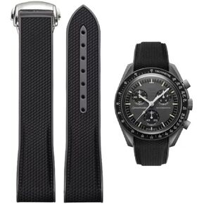 Bands for Moonswatch Watch,Curved End Rubber Watch Strap Deployment Buckle Compatible with Omega X Swatch Moonswatch Speedmaster Watch Replacement Band for Men Women