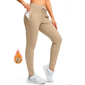 SANTINY Women's Fleece Lined Joggers with Pockets Slim Fit Ski Pants Winter Warm Leggings Hiking Running Gear