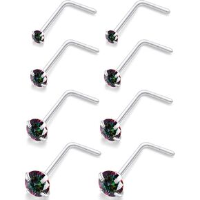 Ocptiy 18G 20G 22G Hypoallergenic Silver Nose Rings Studs 316L Surgical Steel Screw Straight L Shaped Nose Studs Shiny Cubic Zirconia Nose Nostril Rins Piercing Jewelry for Women Men CZ 1.5mm 2mm