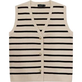 YAMANMAN Sweater Vest for Women Striped Knit Cropped Tank Tops Sleeveless Button Up Cardigan Sweater Vests 2024 Fashion