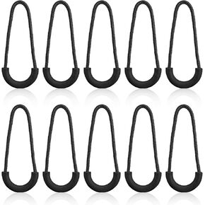 JJUNW 10PCS Nylon Zipper Pulls, Heavy Duty U Shape Zipper Tags, Zipper Extension Replacement, Zipper Clips Anti-Theft for Backpacks Luggage Bags Clothes Purse Handbags Traveling Cases (Black)