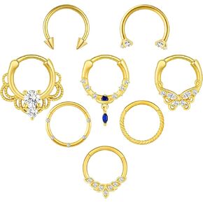 8PCS 16G Septum Rings Daith Piercing Surgical Steel Nose Rings Jewelry for Women Men Cartilage Helix Tragus Hoop Earring Clicker septum piercing