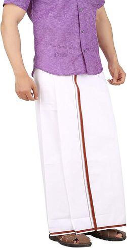 Cotton Double Layer White Dhoti 3.6 Meters Length Lungi Sarong With Colored Border Dhoties in Saudi Arabia
