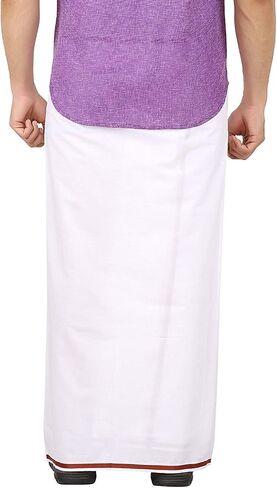 Cotton Double Layer White Dhoti 3.6 Meters Length Lungi Sarong With Colored Border Dhoties in Saudi Arabia