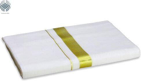 Kerala Double Dhoti/Mundu للرجال من القطن الخالص مع 2 بوصة Golden Kasavu - فستان كيرالا التقليدي in Saudi Arabia