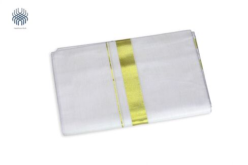 Kerala Double Dhoti/Mundu للرجال من القطن الخالص مع 2 بوصة Golden Kasavu - فستان كيرالا التقليدي in Saudi Arabia
