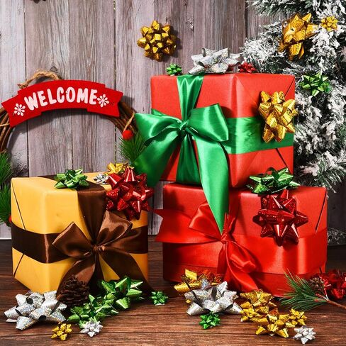 Tatuo 135 Pieces Christmas Colorful Gift Bows Self Adhesive Gift Wrap Bows Metallic Bows for Holiday Christmas Birthday Party Favor, 3 Sizes in Saudi Arabia