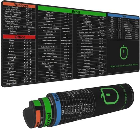 Excel Shortcut Keys Mouse Pad, Computer Word Outlook Command Prompt Extended Large XL Cheat Sheet, Non Slip Rubber Base Stitched Edge Gaming Mousepad, PC Office Keyboard Mat 31.5 X 11.8 Inch in Kuwait