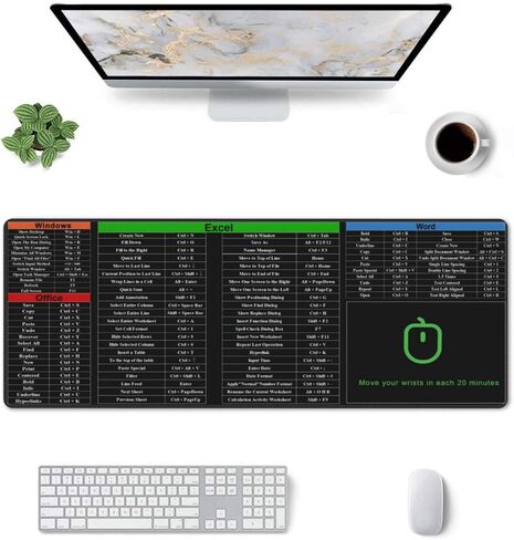 Excel Shortcut Keys Mouse Pad, Computer Word Outlook Command Prompt Extended Large XL Cheat Sheet, Non Slip Rubber Base Stitched Edge Gaming Mousepad, PC Office Keyboard Mat 31.5 X 11.8 Inch in Kuwait