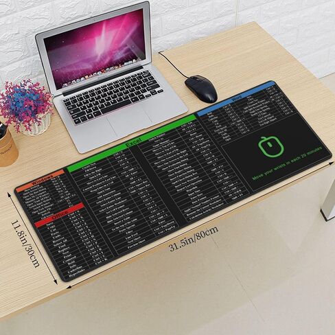 Excel Shortcut Keys Mouse Pad, Computer Word Outlook Command Prompt Extended Large XL Cheat Sheet, Non Slip Rubber Base Stitched Edge Gaming Mousepad, PC Office Keyboard Mat 31.5 X 11.8 Inch in Kuwait