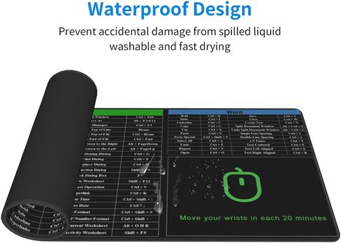 Excel Shortcut Keys Mouse Pad, Computer Word Outlook Command Prompt Extended Large XL Cheat Sheet, Non Slip Rubber Base Stitched Edge Gaming Mousepad, PC Office Keyboard Mat 31.5 X 11.8 Inch in Kuwait