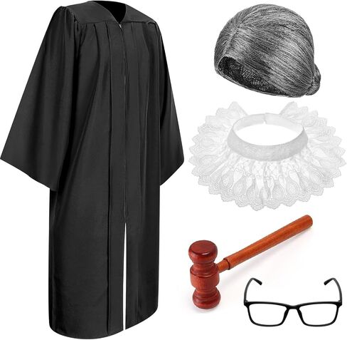 stablerice 5 Pcs Halloween Judge Costume Accessory with Judge Robe False Collar Judge Wooden Gavel Wig Glasses in Saudi Arabia