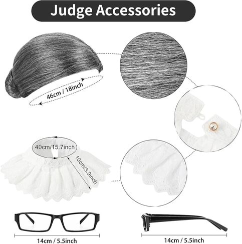 stablerice 5 Pcs Halloween Judge Costume Accessory with Judge Robe False Collar Judge Wooden Gavel Wig Glasses in Saudi Arabia
