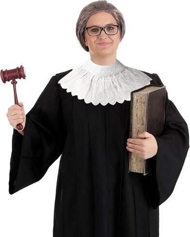 stablerice 5 Pcs Halloween Judge Costume Accessory with Judge Robe False Collar Judge Wooden Gavel Wig Glasses in Saudi Arabia