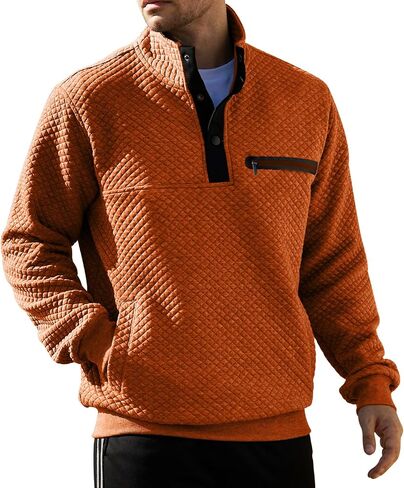 LBL Leading the Better Life Mens Sweatshirt Fashion Stand Collar Button Pullover Sweatshirts with Pockets in Kuwait