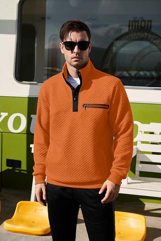 LBL Leading the Better Life Mens Sweatshirt Fashion Stand Collar Button Pullover Sweatshirts with Pockets in Kuwait