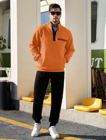 LBL Leading the Better Life Mens Sweatshirt Fashion Stand Collar Button Pullover Sweatshirts with Pockets in Kuwait