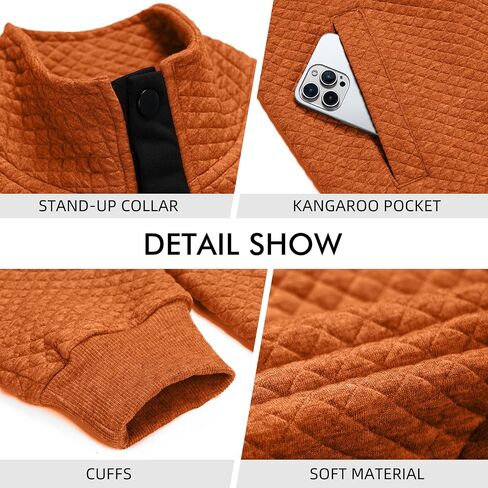LBL Leading the Better Life Mens Sweatshirt Fashion Stand Collar Button Pullover Sweatshirts with Pockets in Kuwait