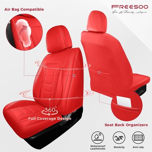 FREESOO Car Seat Covers Full Set - Faux Leather Black and Green Automotive Seat Protector Waterproof Universal for Most 5 Seat Car Sedan SUV Pick-Up Truck in Kuwait