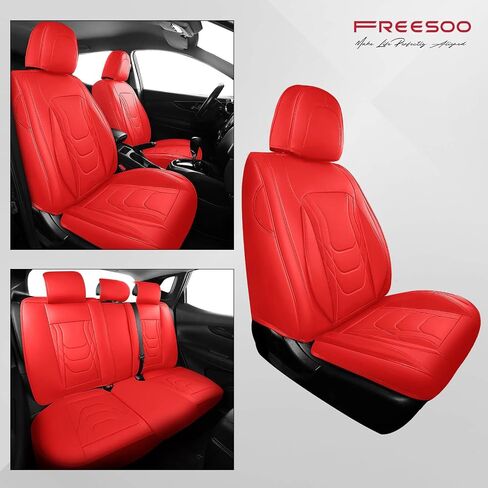 FREESOO Car Seat Covers Full Set - Faux Leather Black and Green Automotive Seat Protector Waterproof Universal for Most 5 Seat Car Sedan SUV Pick-Up Truck in Kuwait