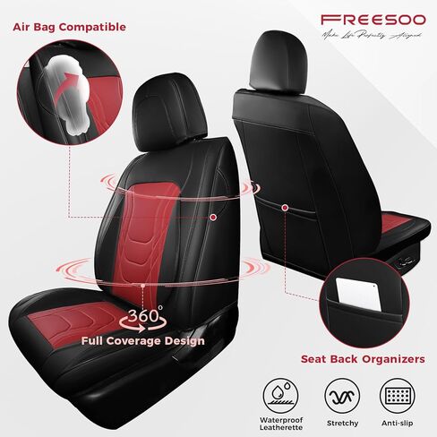FREESOO Car Seat Covers Full Set - Faux Leather Black and Green Automotive Seat Protector Waterproof Universal for Most 5 Seat Car Sedan SUV Pick-Up Truck in Kuwait