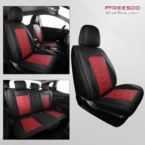 FREESOO Car Seat Covers Full Set - Faux Leather Black and Green Automotive Seat Protector Waterproof Universal for Most 5 Seat Car Sedan SUV Pick-Up Truck in Kuwait